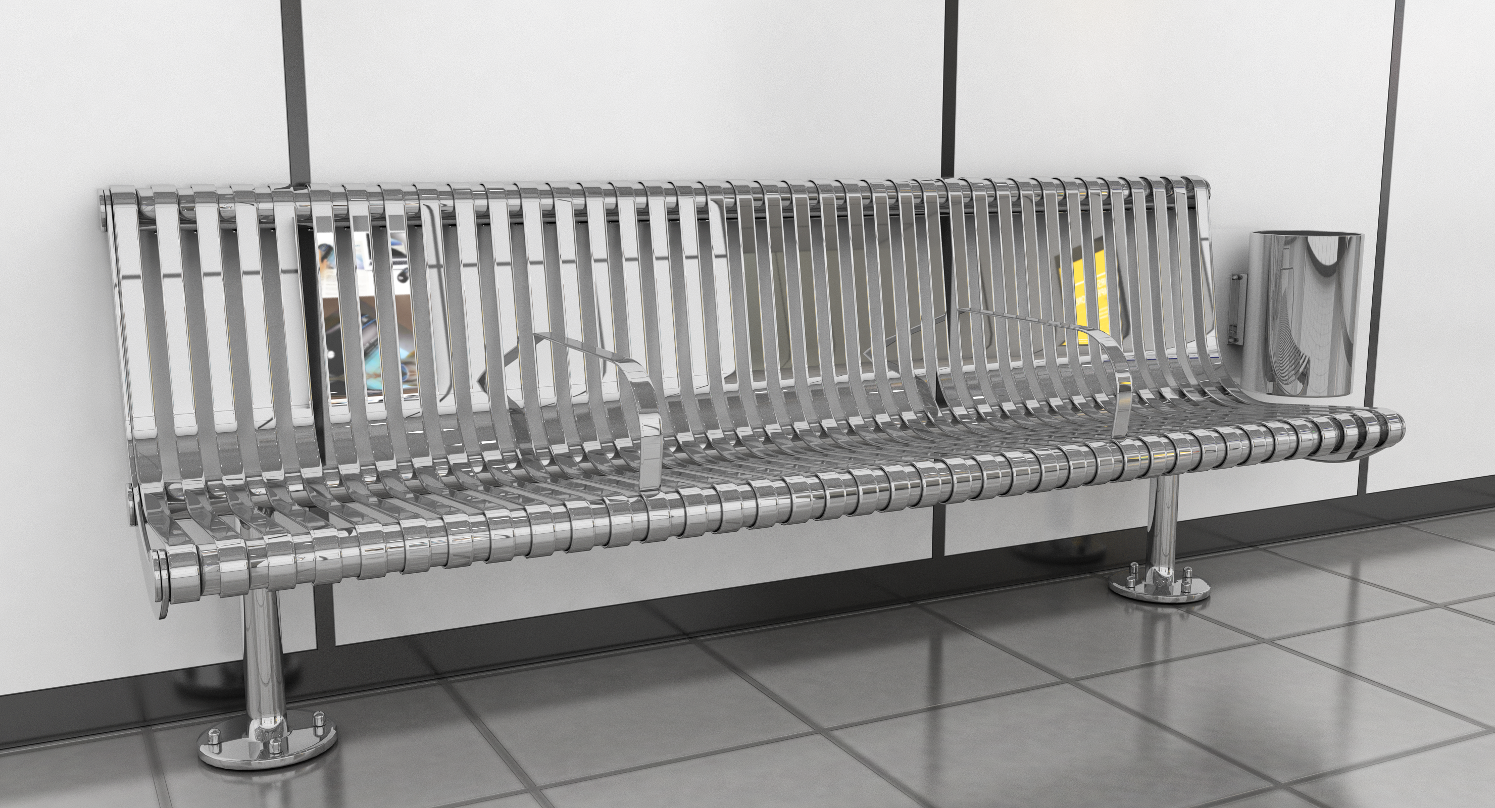 Chrome Coated Bench 3D Model, view 3