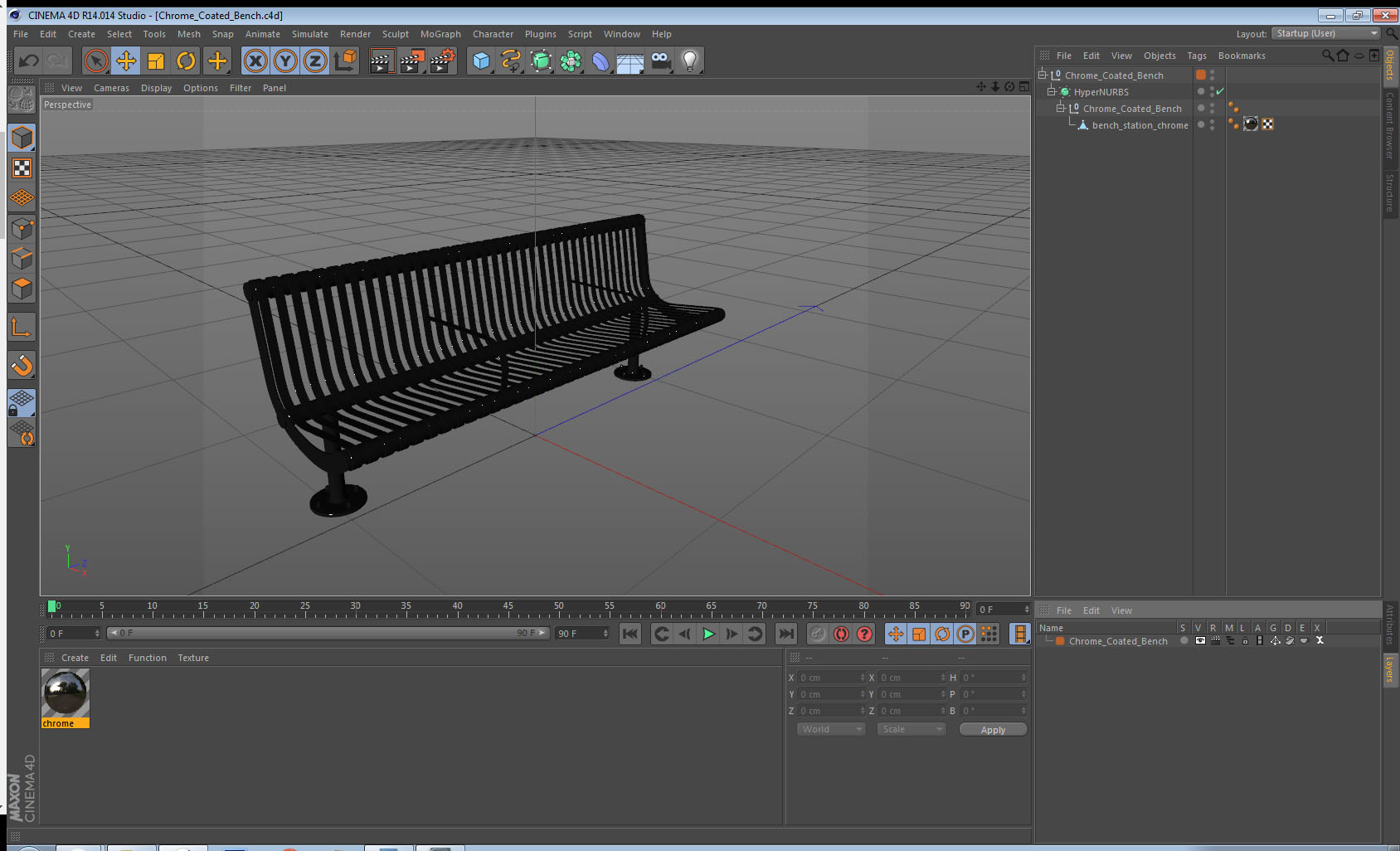 Chrome Coated Bench 3D model