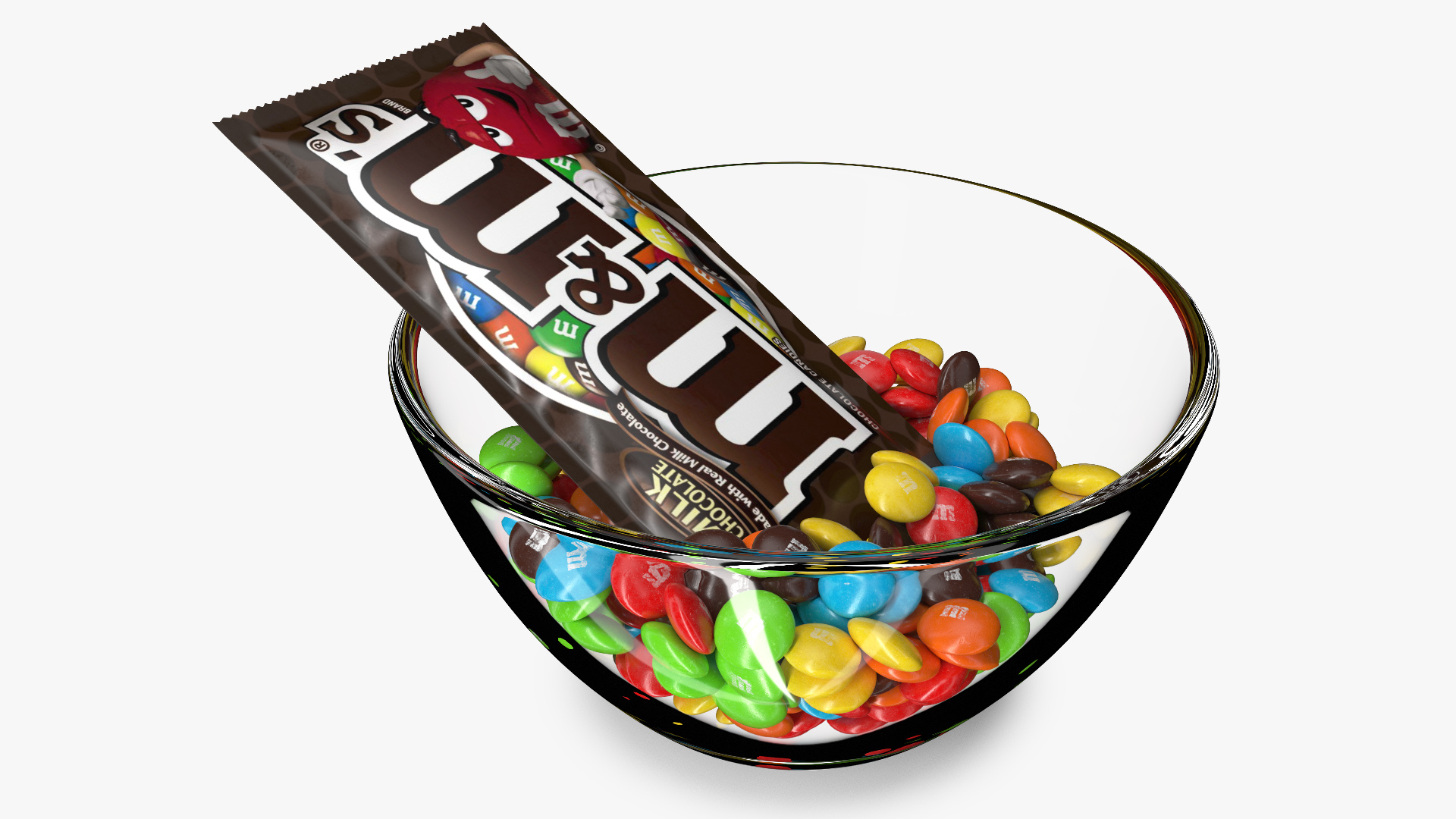 M and Ms Candies in Bowl with Package 3D