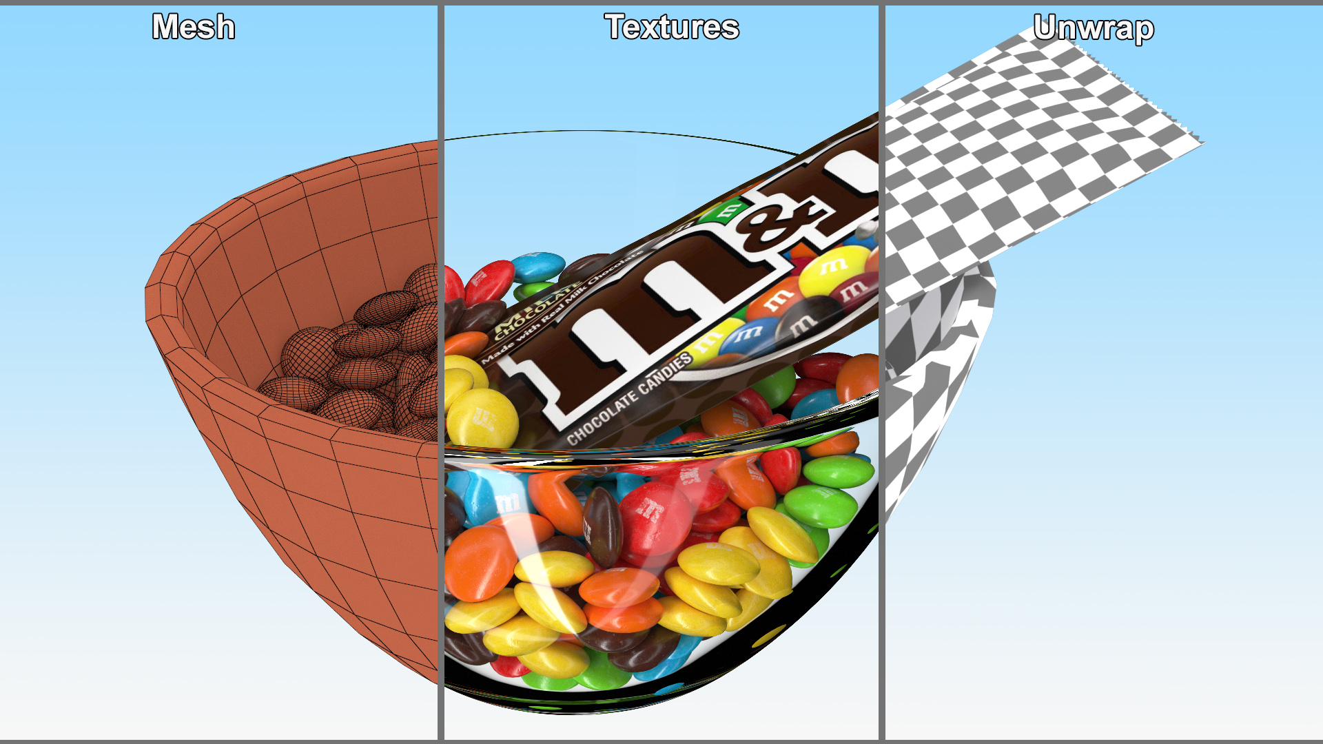 M and Ms Candies in Bowl with Package 3D