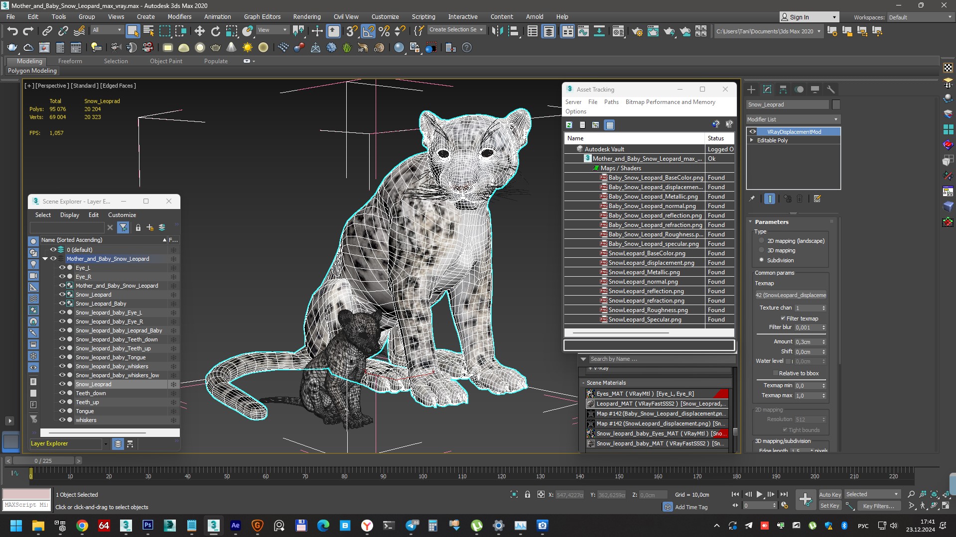 3D Mother and Baby Snow Leopard model