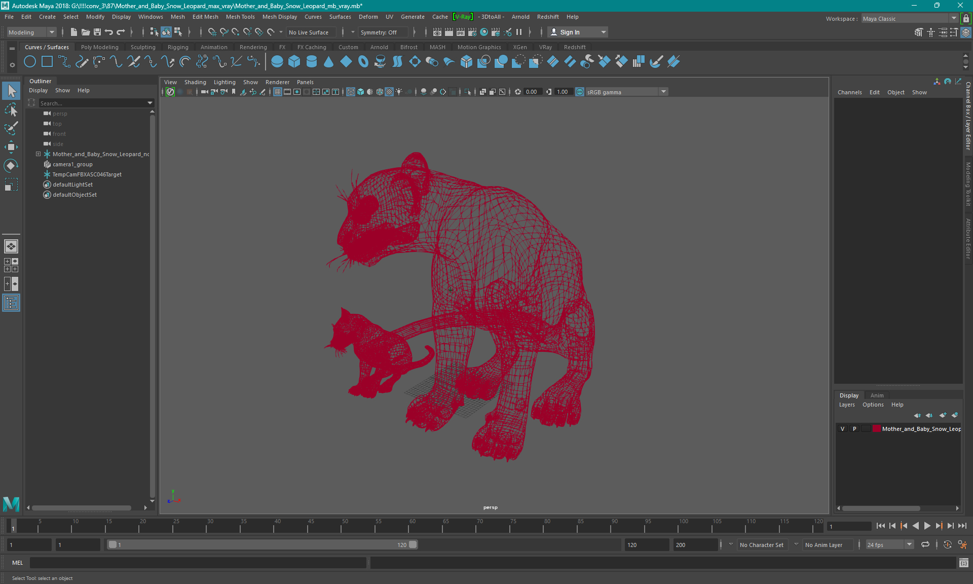 3D Mother and Baby Snow Leopard model