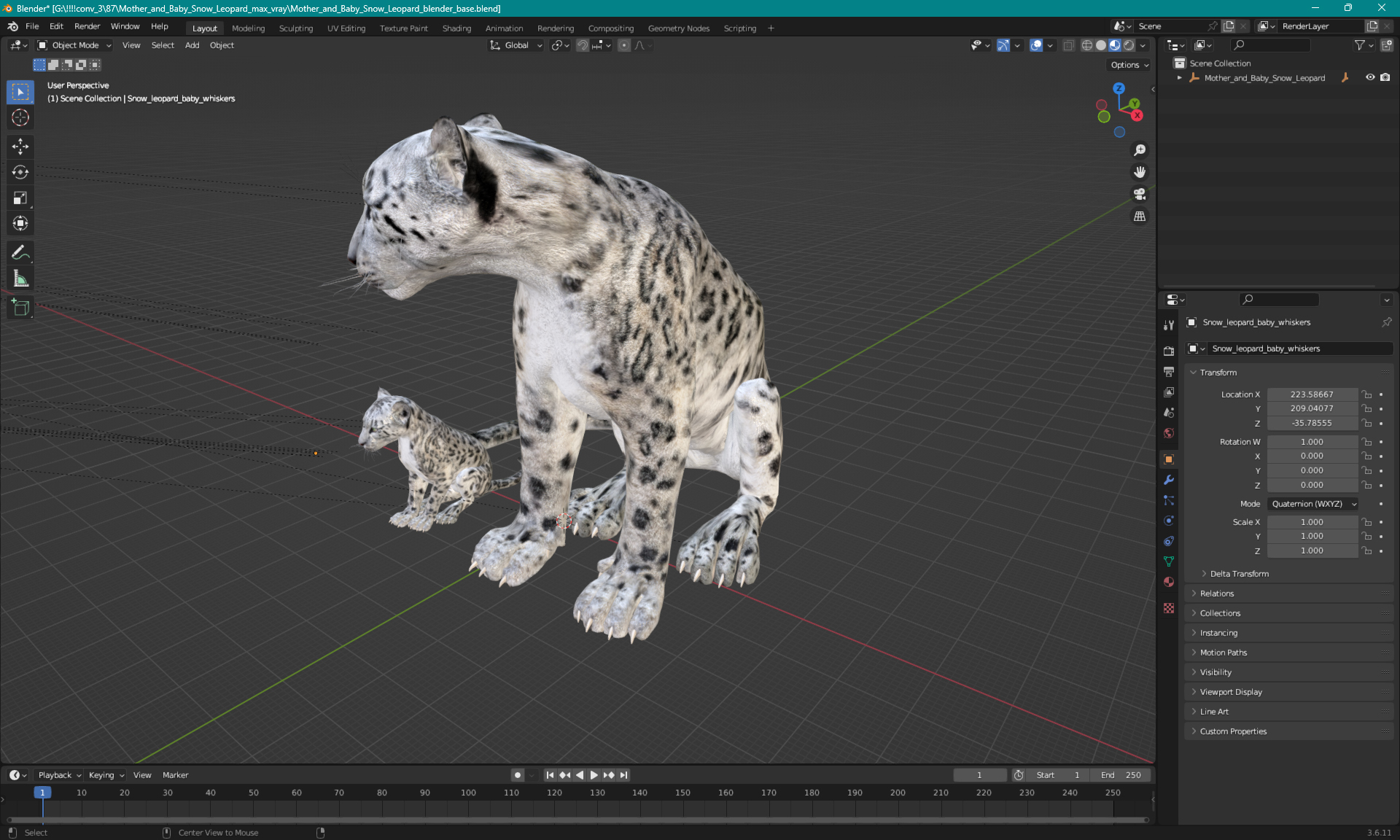 3D Mother and Baby Snow Leopard model