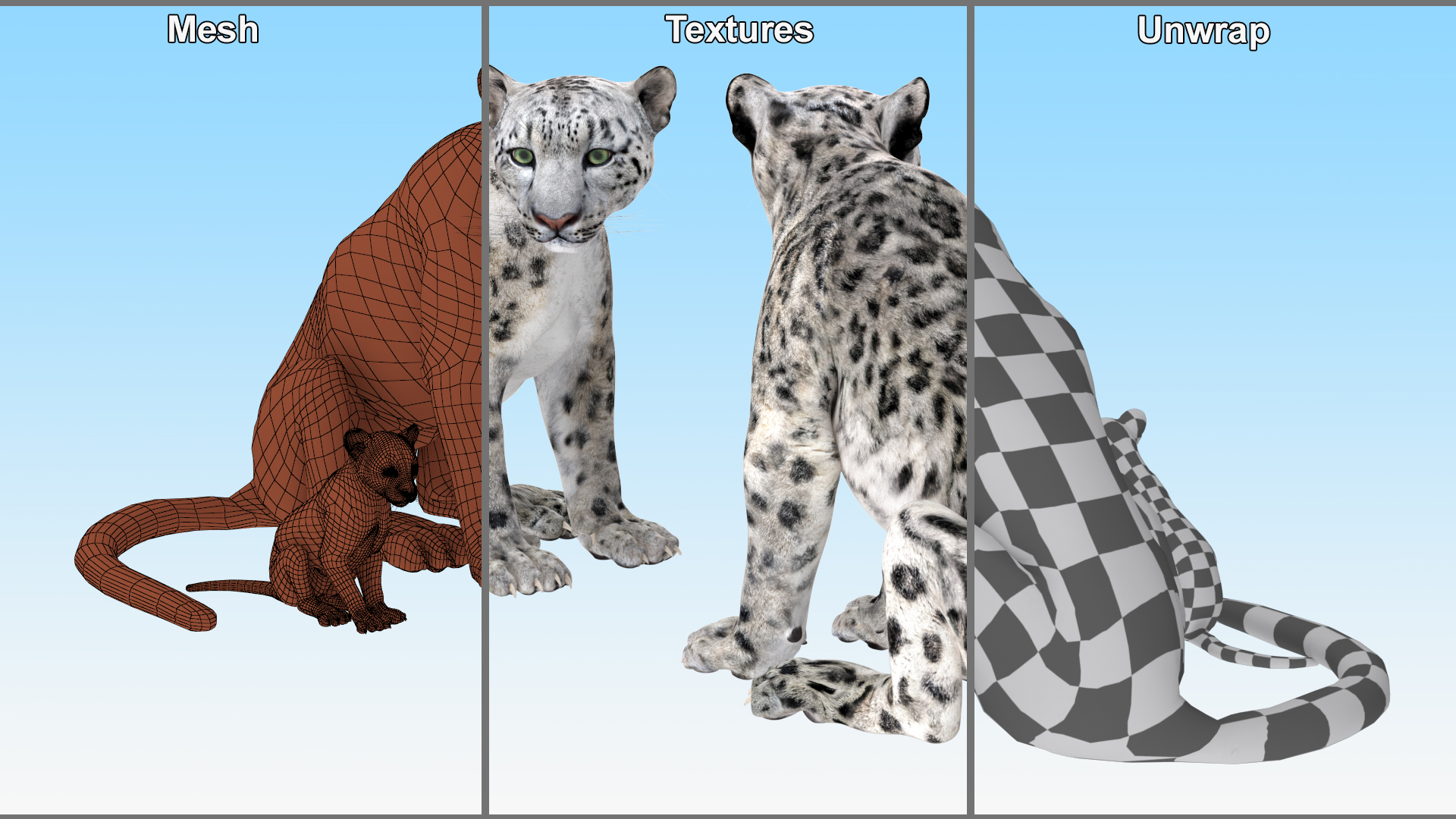 3D Mother and Baby Snow Leopard model