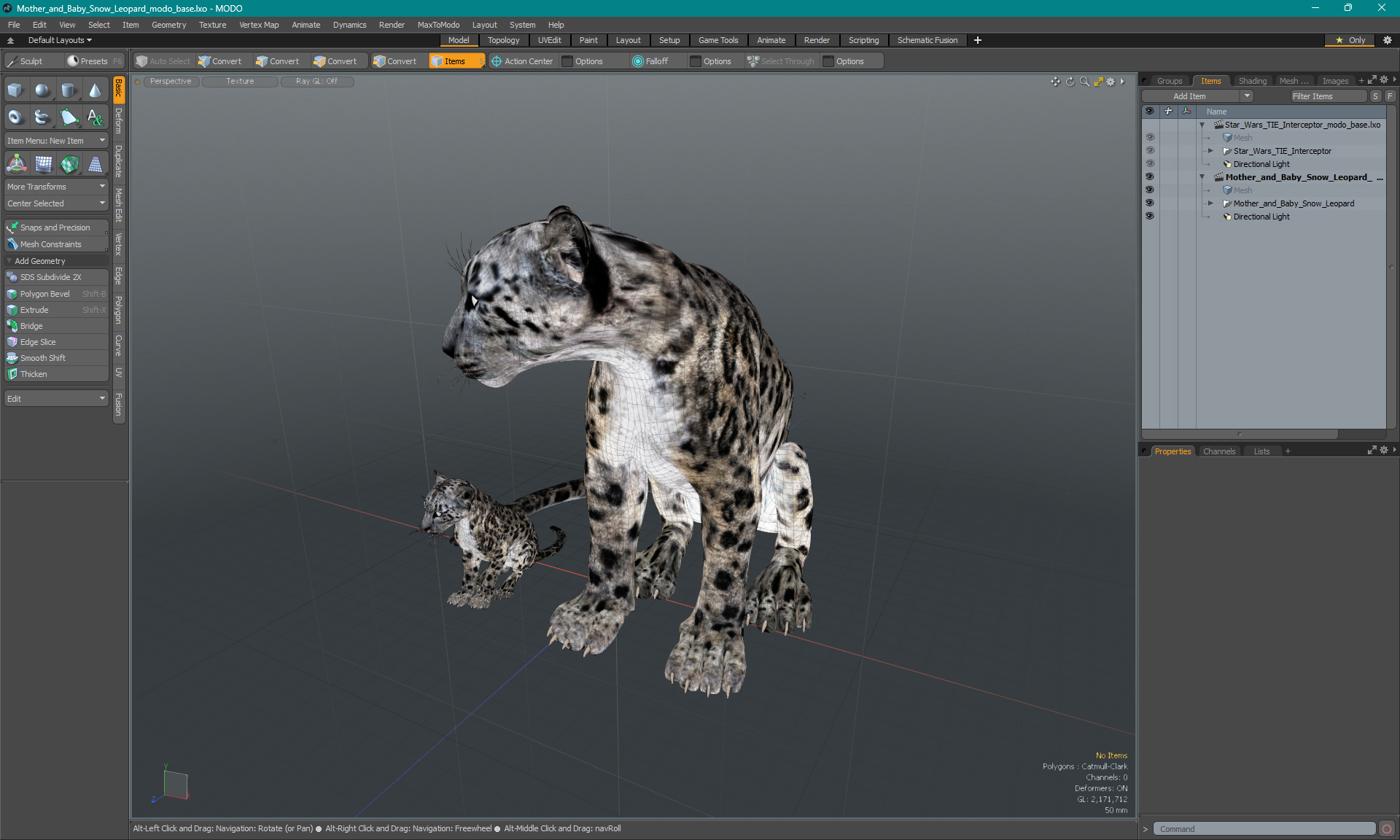 3D Mother and Baby Snow Leopard model