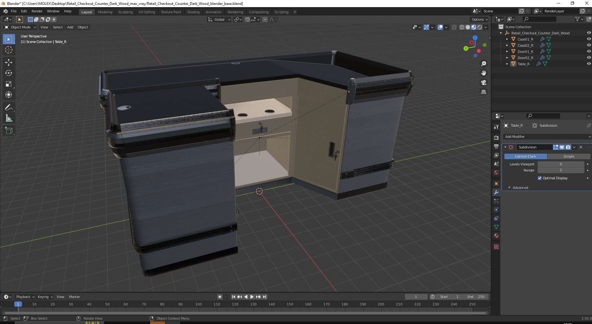 3D Retail Checkout Counter Dark Wood model