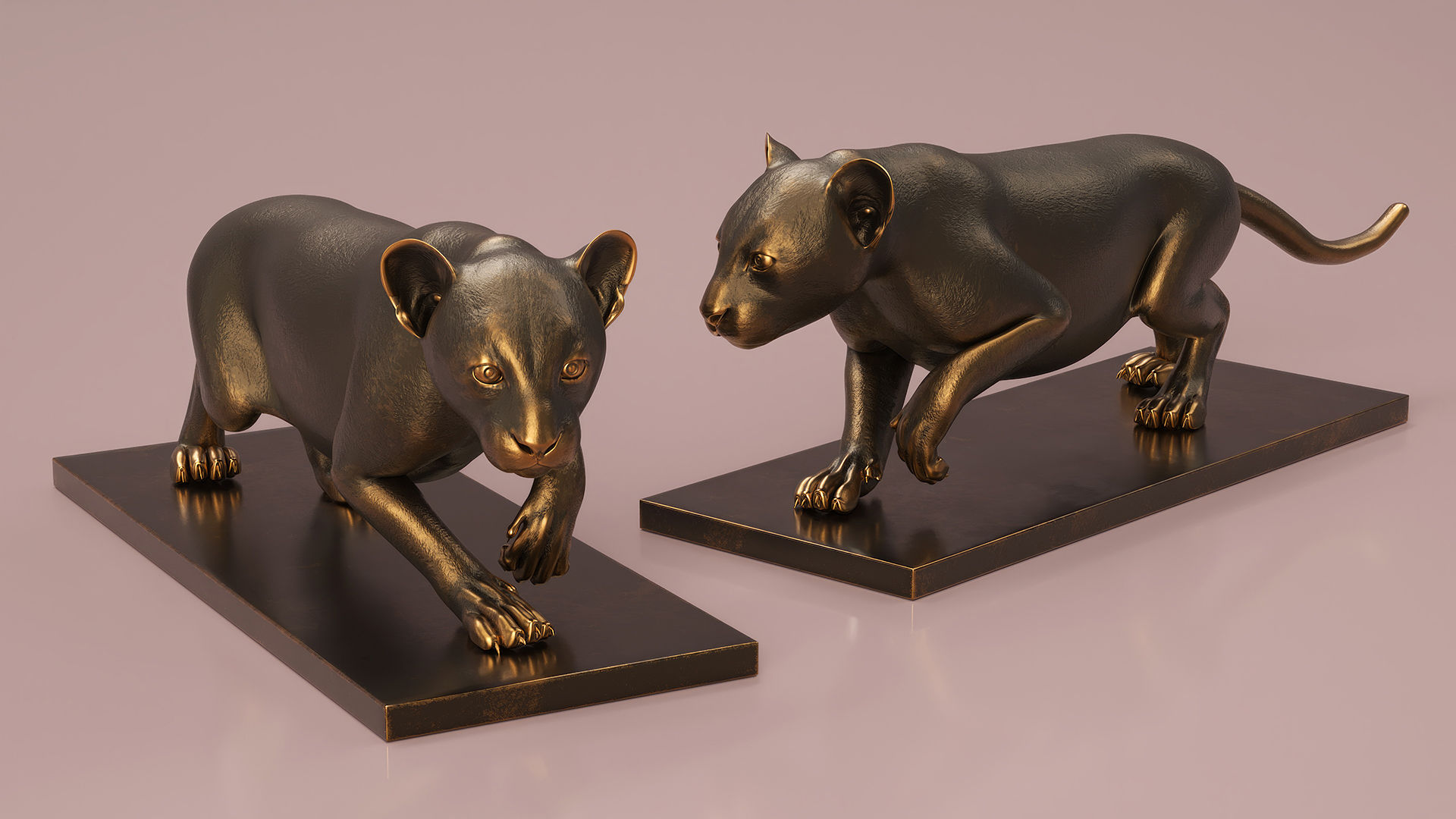 Black Panther Statue on Pedestal 3D