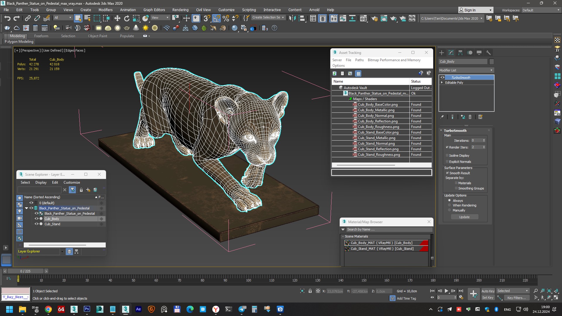 Black Panther Statue on Pedestal 3D