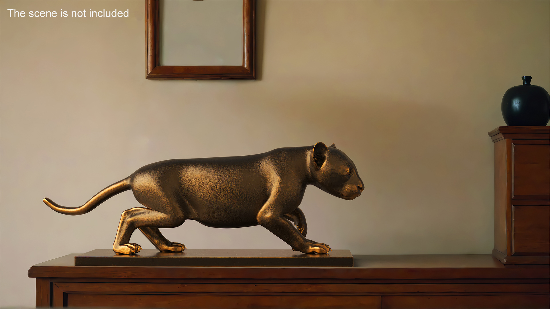 Black Panther Statue on Pedestal 3D