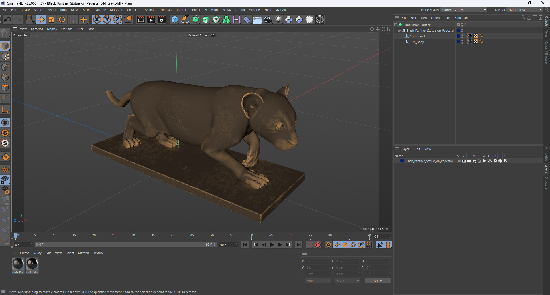 Black Panther Statue on Pedestal 3D