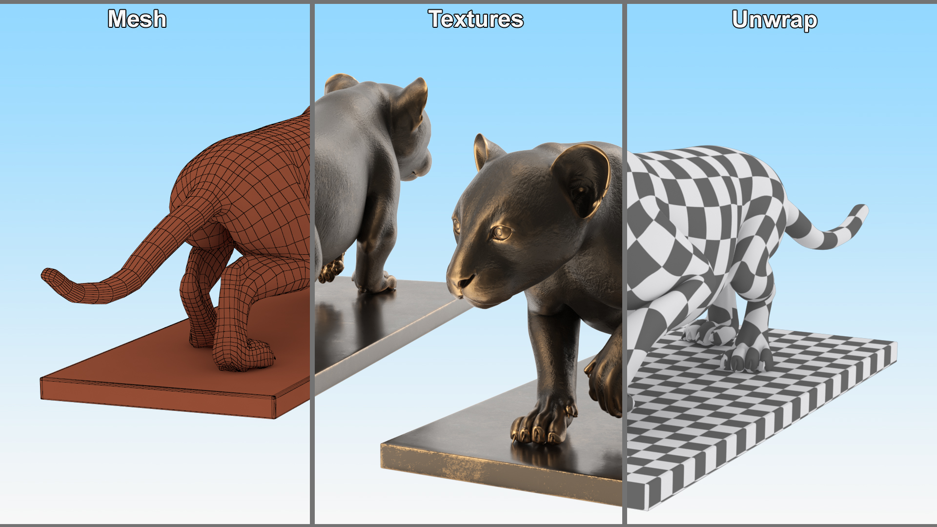Black Panther Statue on Pedestal 3D