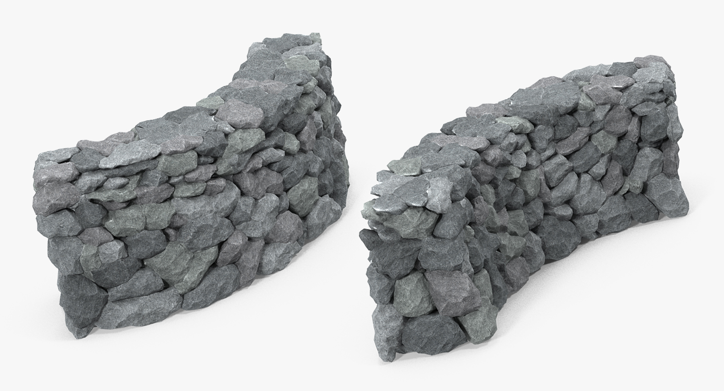 3D model Bend Grey Stone Wall