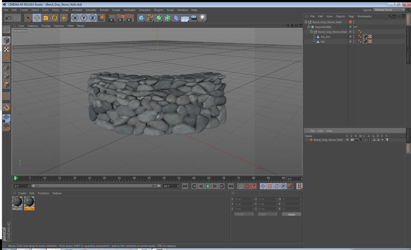 3D model Bend Grey Stone Wall