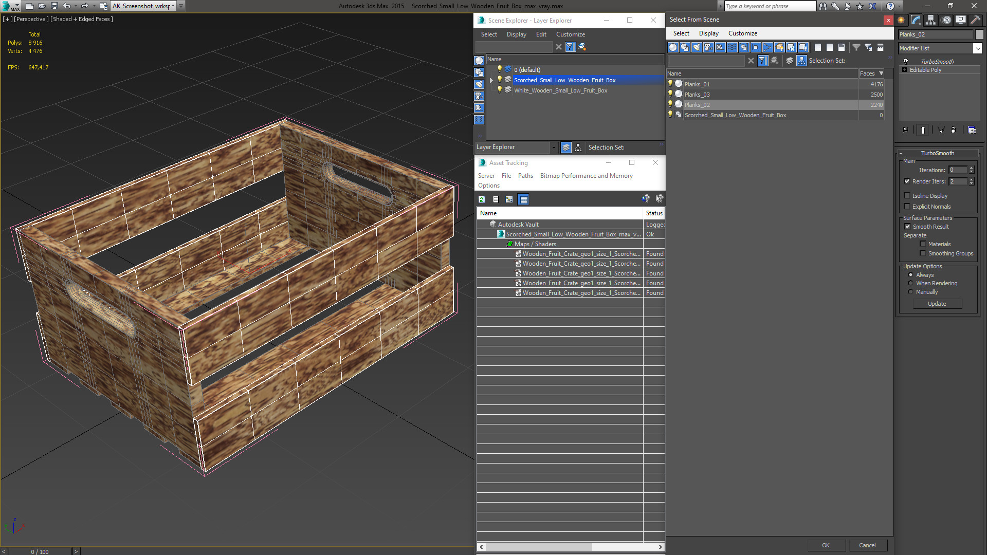 3D model Scorched Small Low Wooden Fruit Box