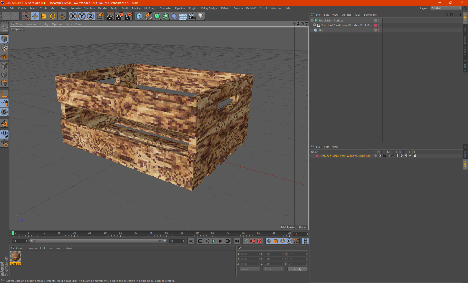3D model Scorched Small Low Wooden Fruit Box