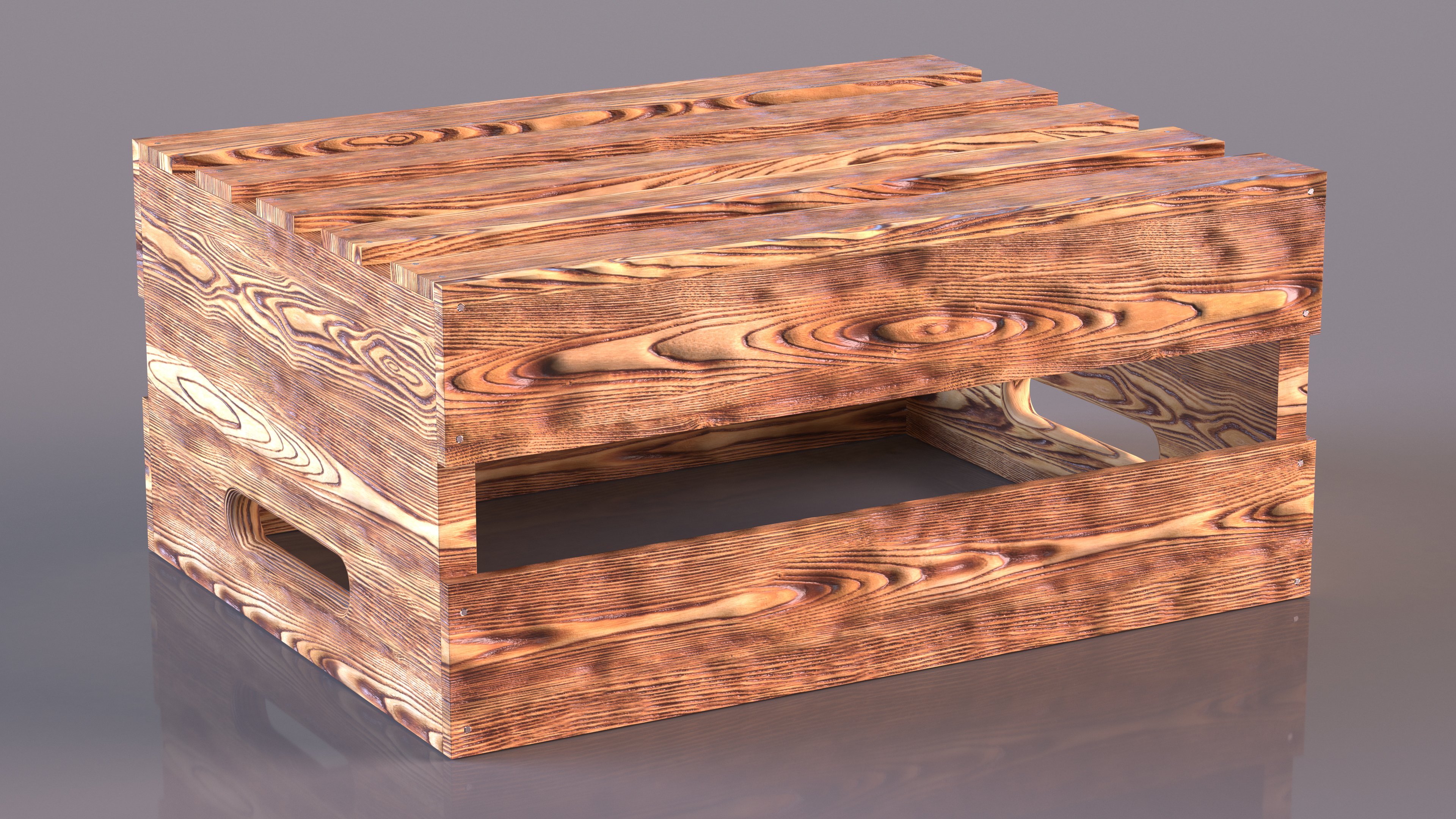 3D model Scorched Small Low Wooden Fruit Box