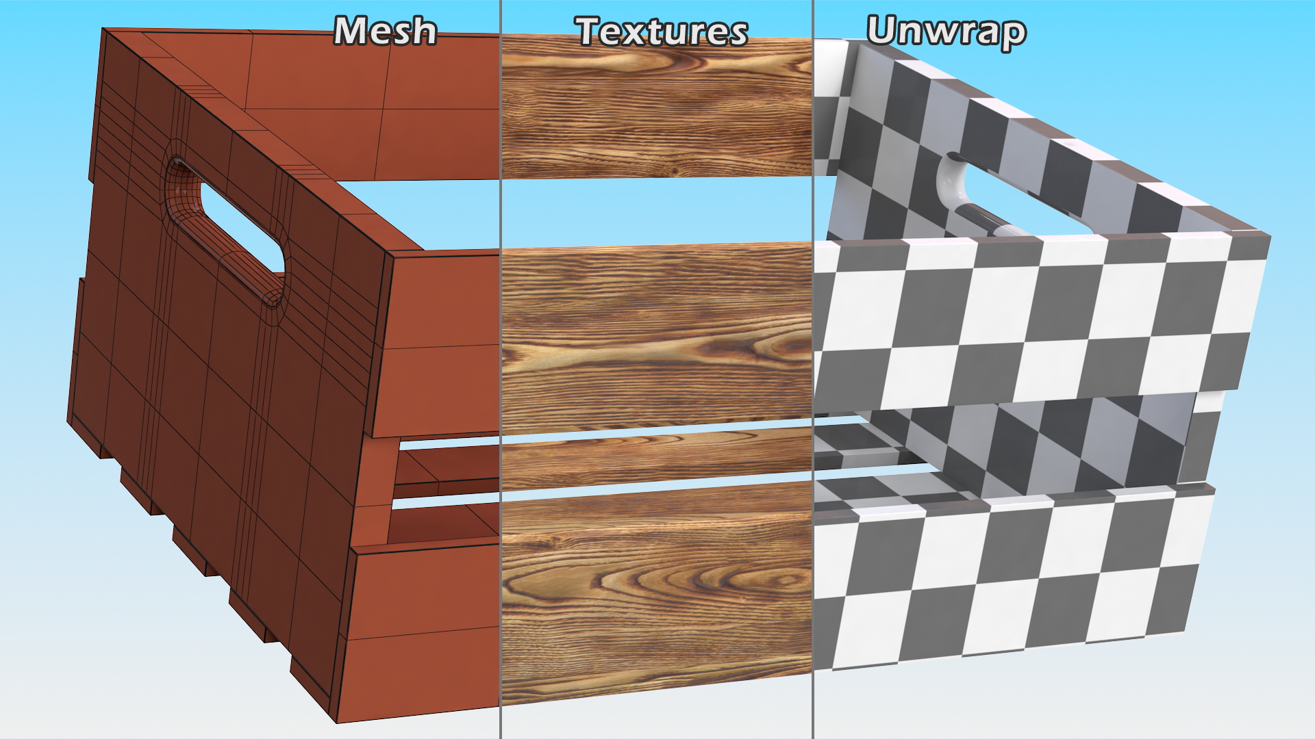 3D model Scorched Small Low Wooden Fruit Box