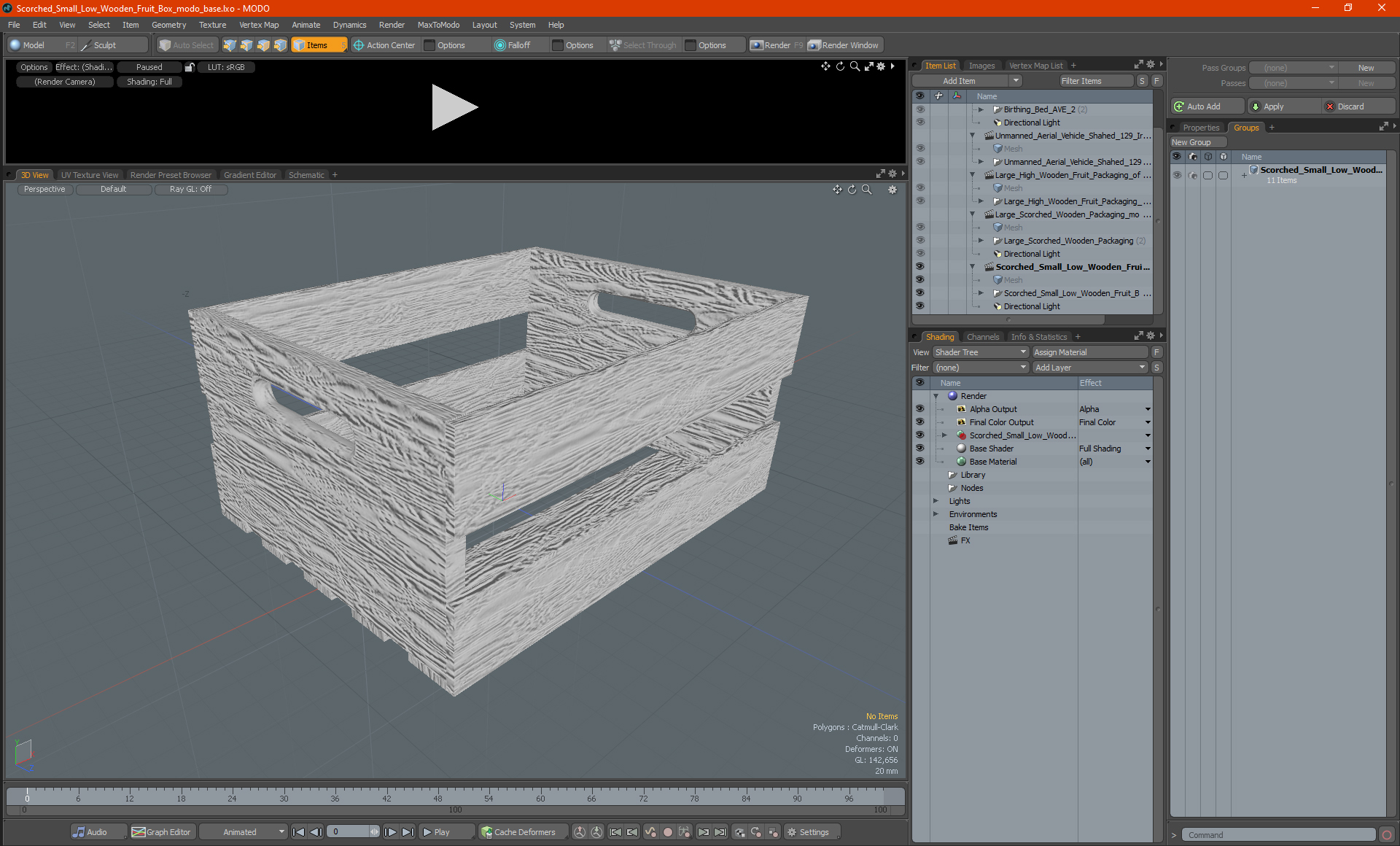 3D model Scorched Small Low Wooden Fruit Box