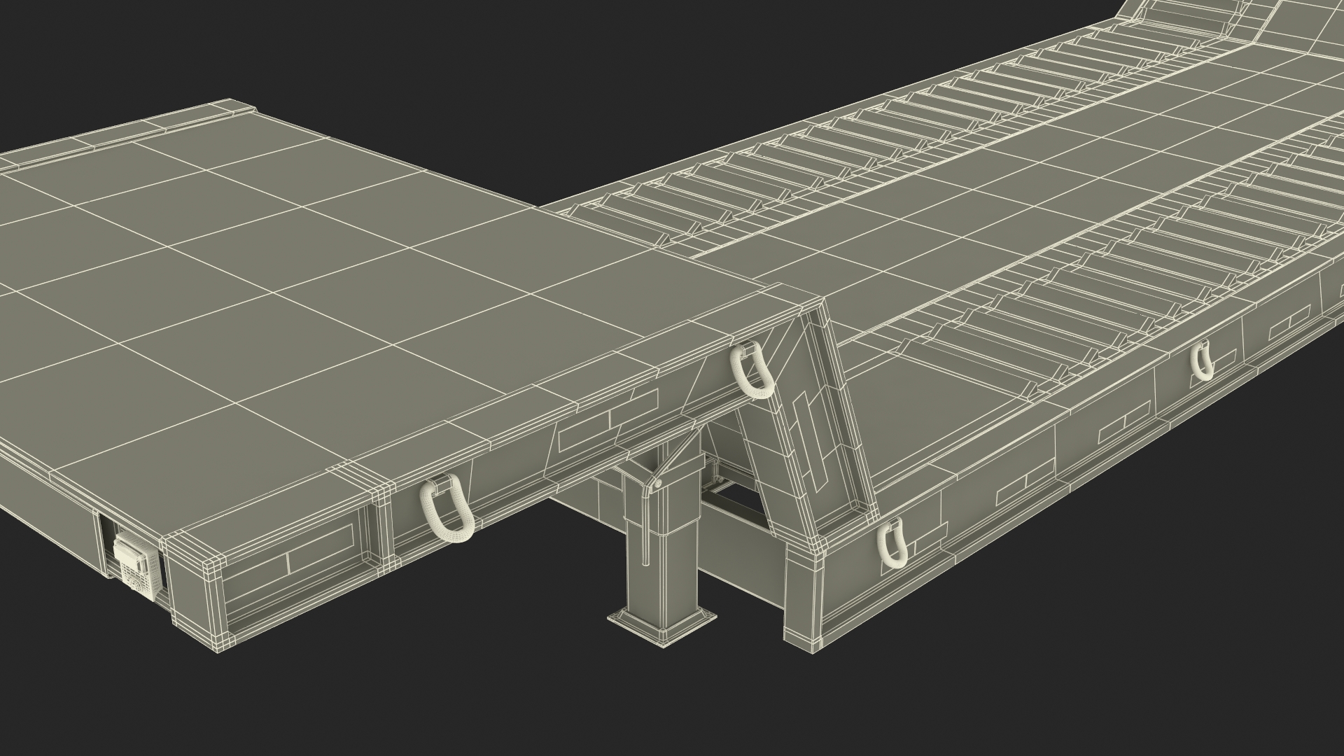 3D Flatbed Semi Trailer with Ramps Rigged model