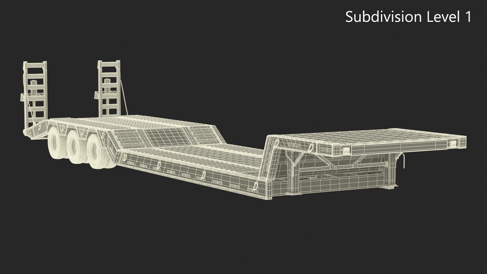 3D Flatbed Semi Trailer with Ramps Rigged model