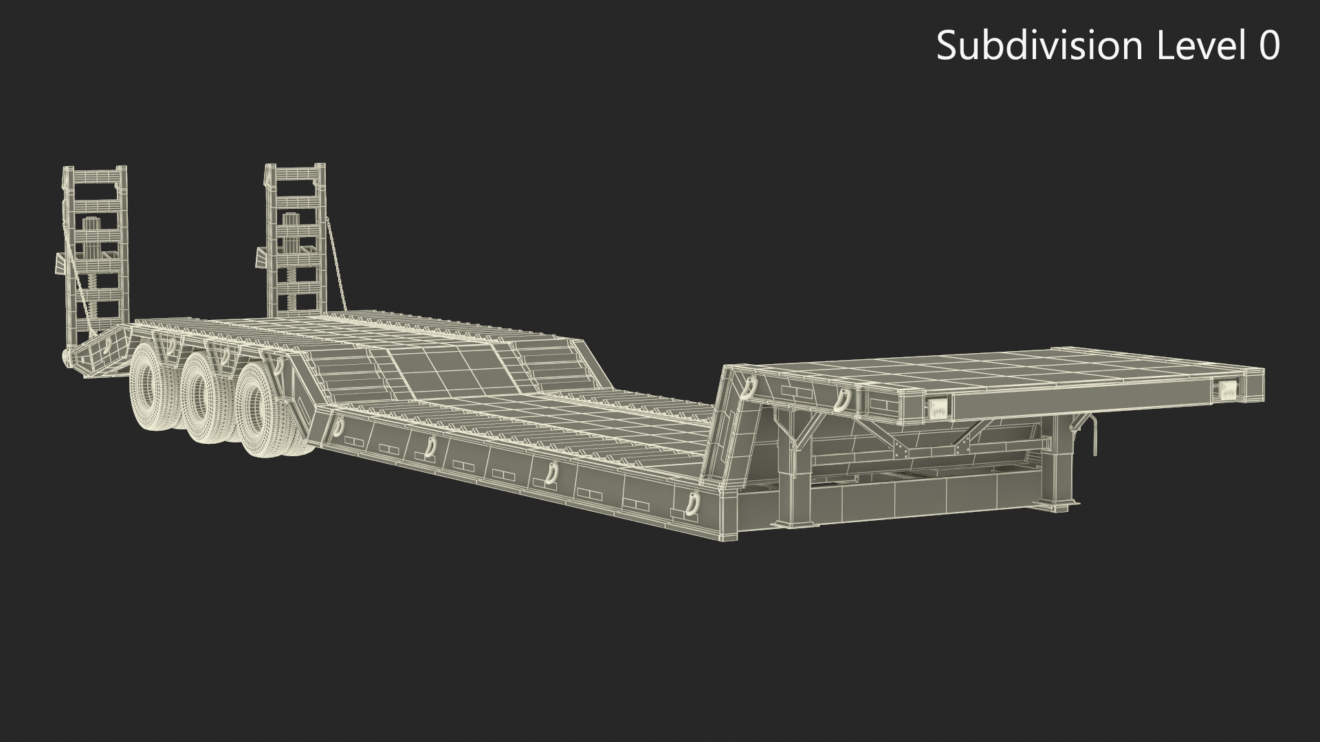 3D Flatbed Semi Trailer with Ramps Rigged model