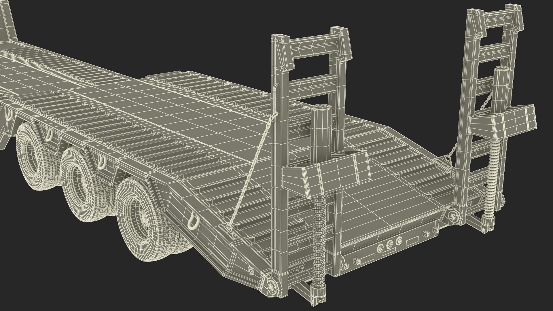 3D Flatbed Semi Trailer with Ramps Rigged model