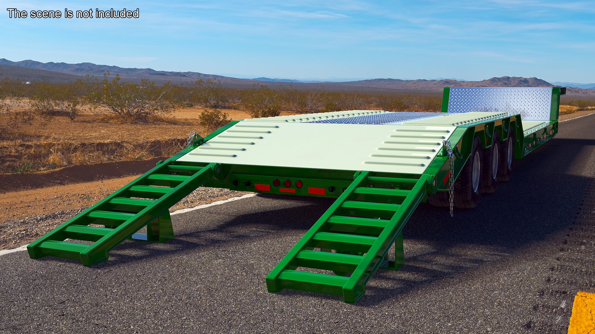 3D Flatbed Semi Trailer with Ramps Rigged model