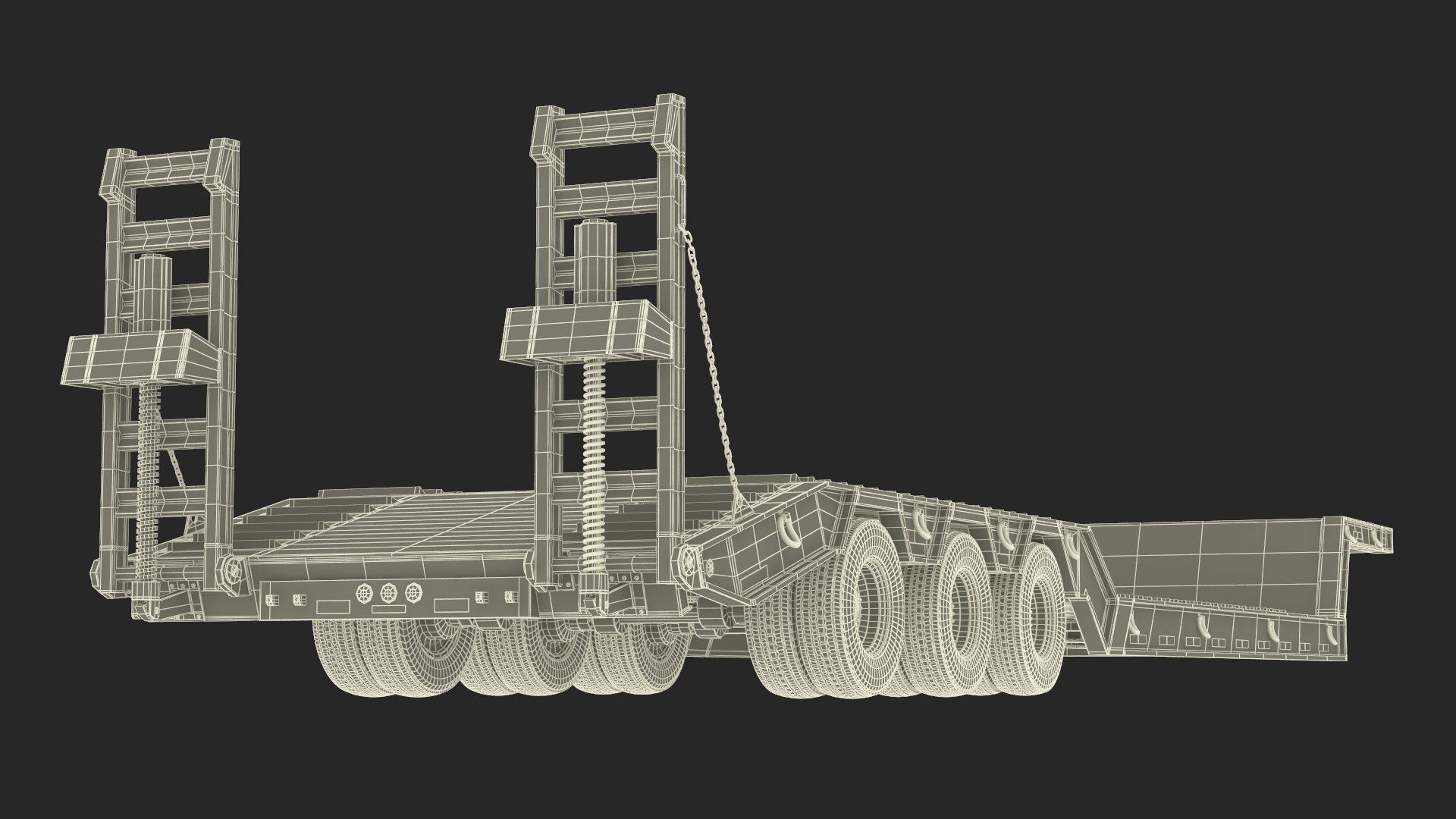 3D Flatbed Semi Trailer with Ramps Rigged model
