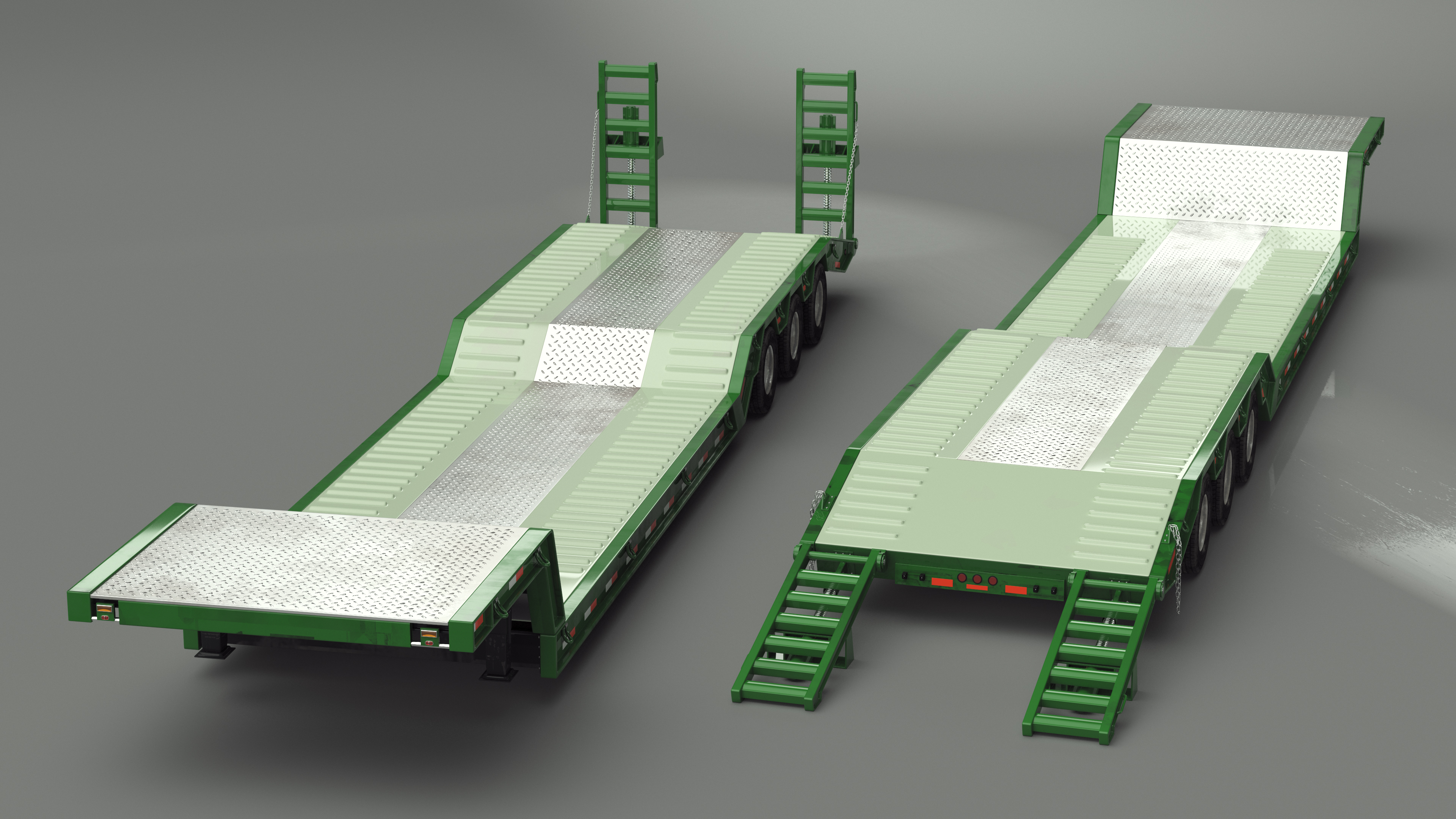 3D Flatbed Semi Trailer with Ramps Rigged model