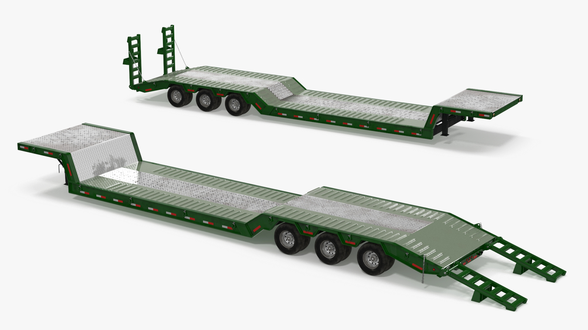 3D Flatbed Semi Trailer with Ramps Rigged model