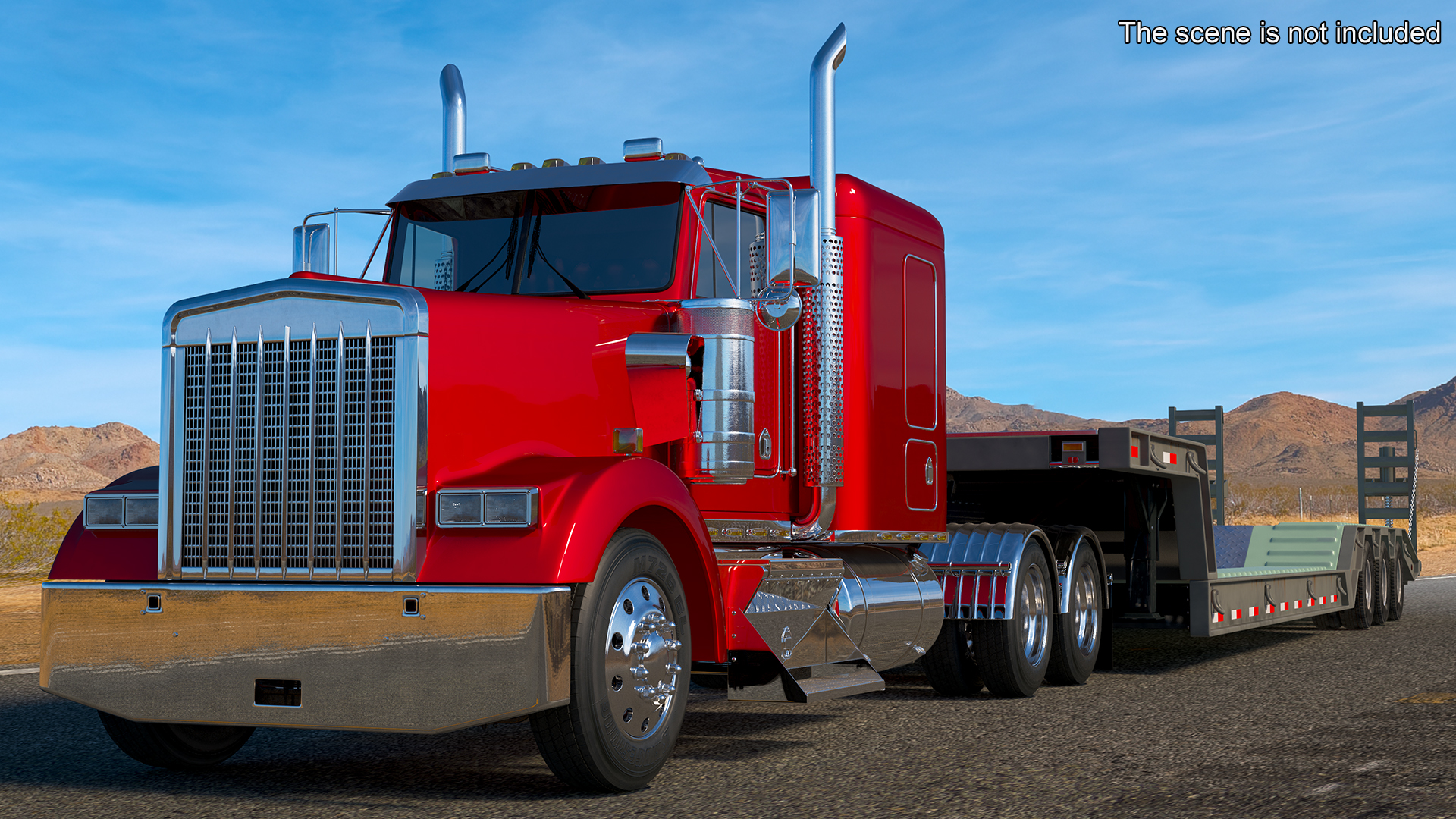 3D Flatbed Semi Trailer with Ramps Rigged model