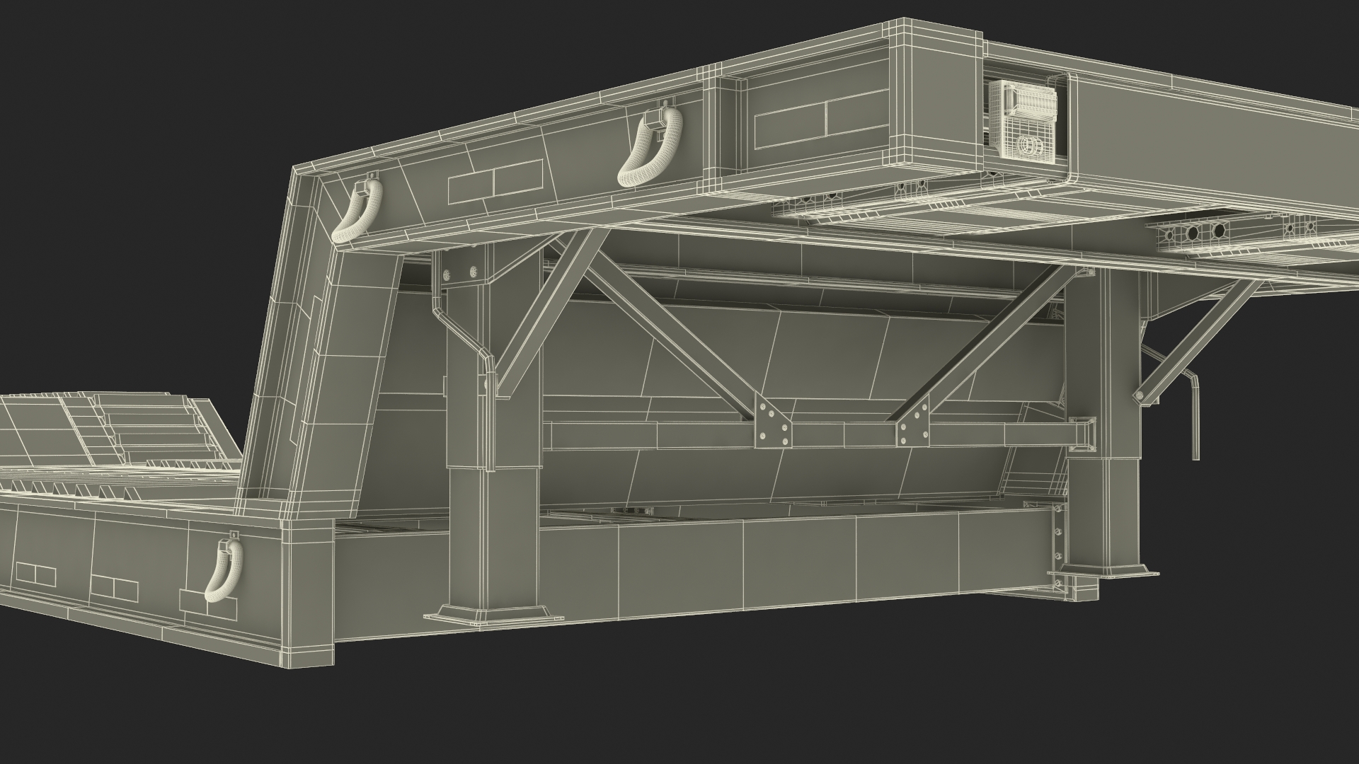 3D Flatbed Semi Trailer with Ramps Rigged model