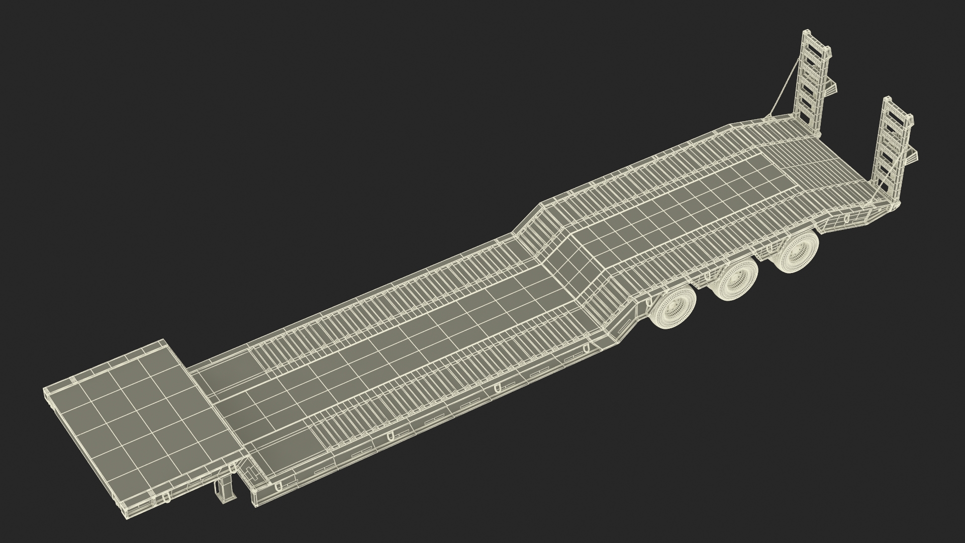 3D Flatbed Semi Trailer with Ramps Rigged model