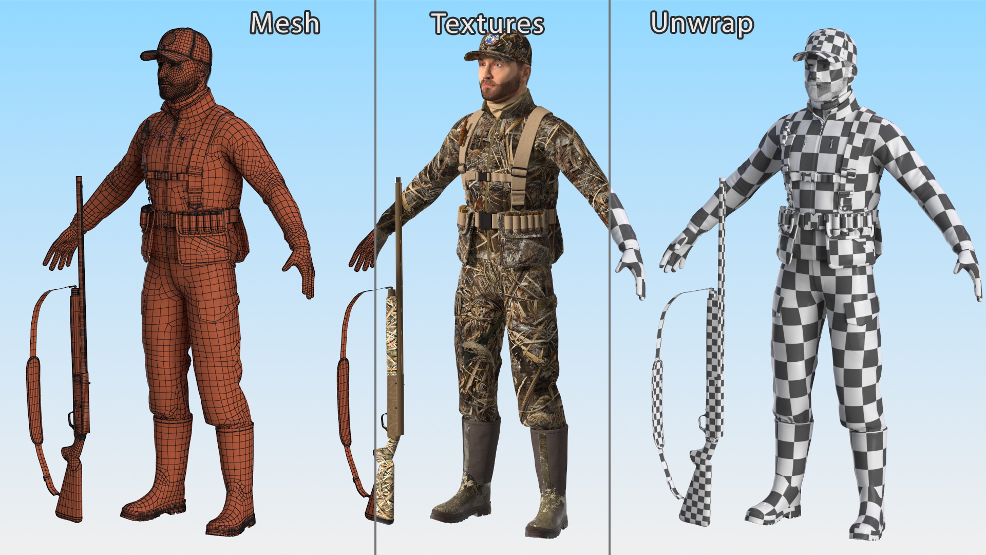 3D Duck Hunter in Grass Camo Fur Rigged