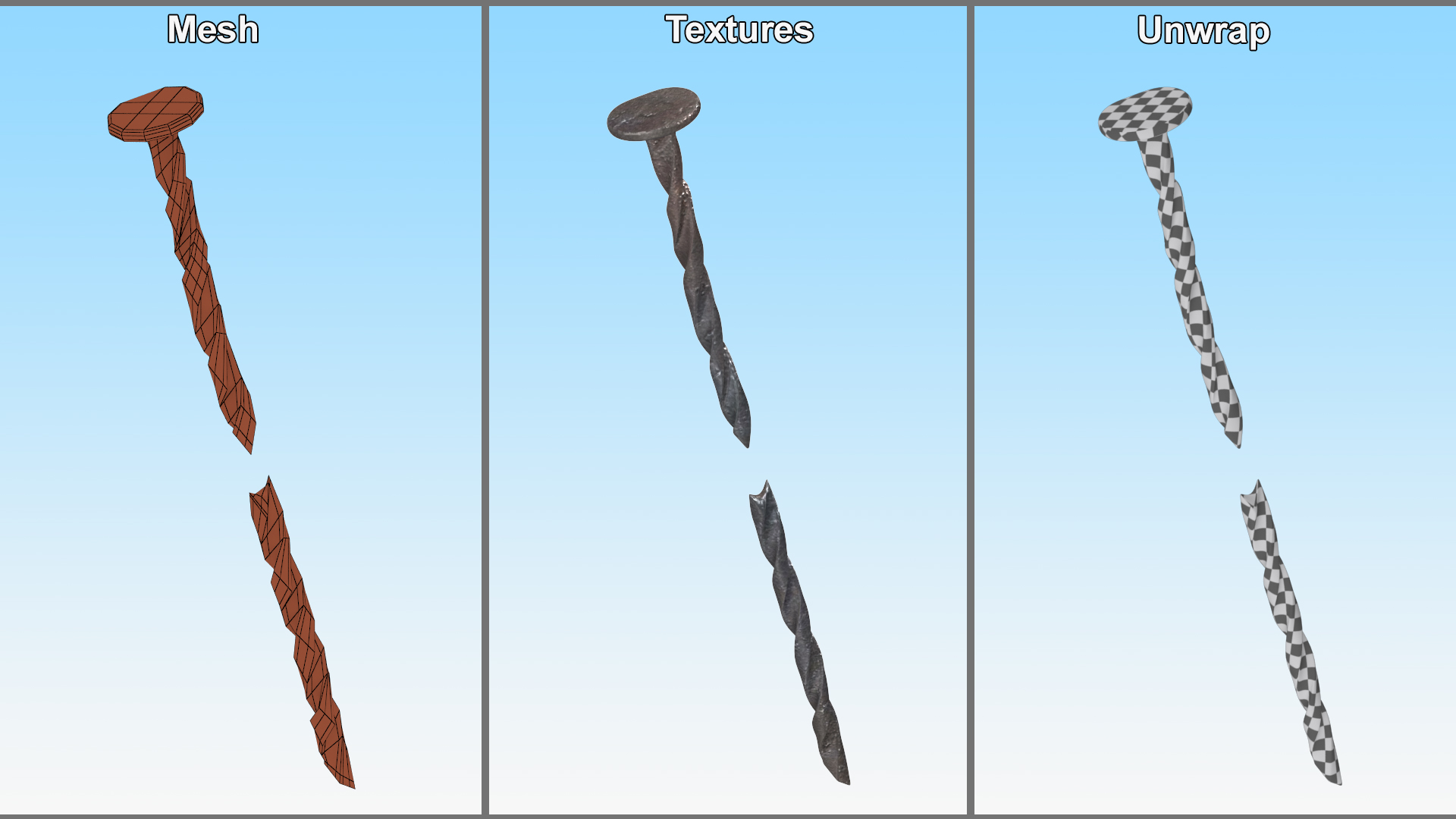 Spiral Shank Nails Old 3D