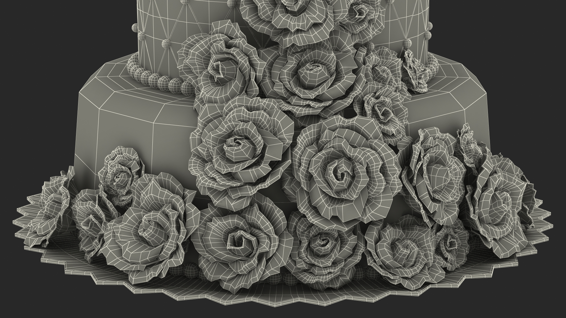 3D Multilevel Pink Wedding Cake with Flowers