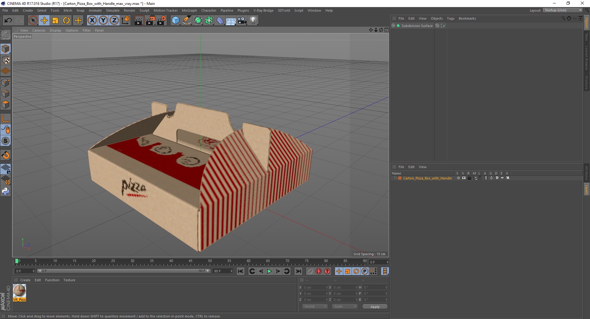 3D Carton Pizza Box with Handle model