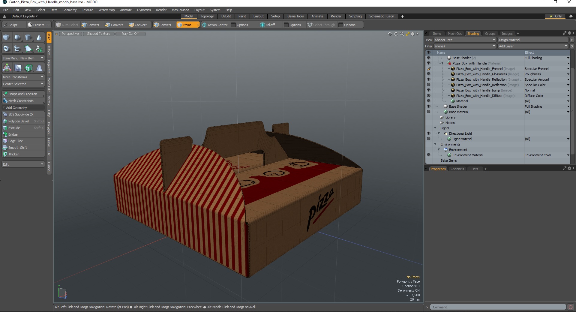 3D Carton Pizza Box with Handle model
