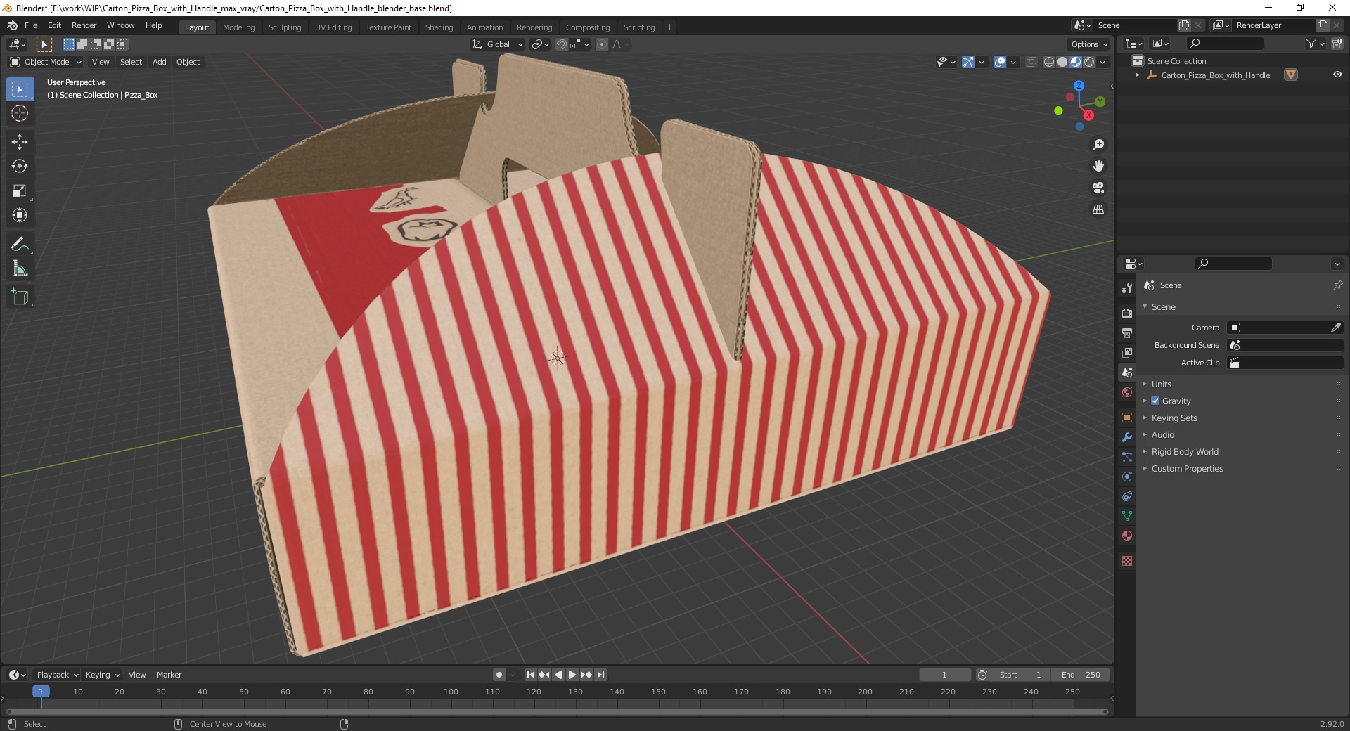 3D Carton Pizza Box with Handle model