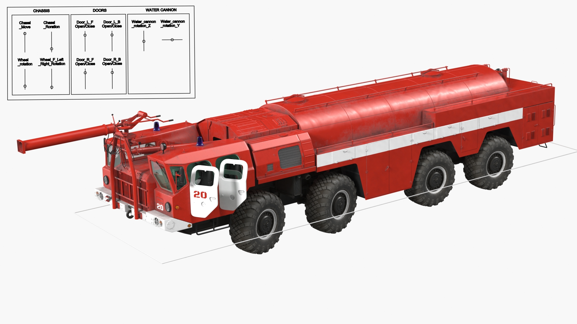 3D Airport Fire Fighting Vehicle MAZ AA 60 Rigged