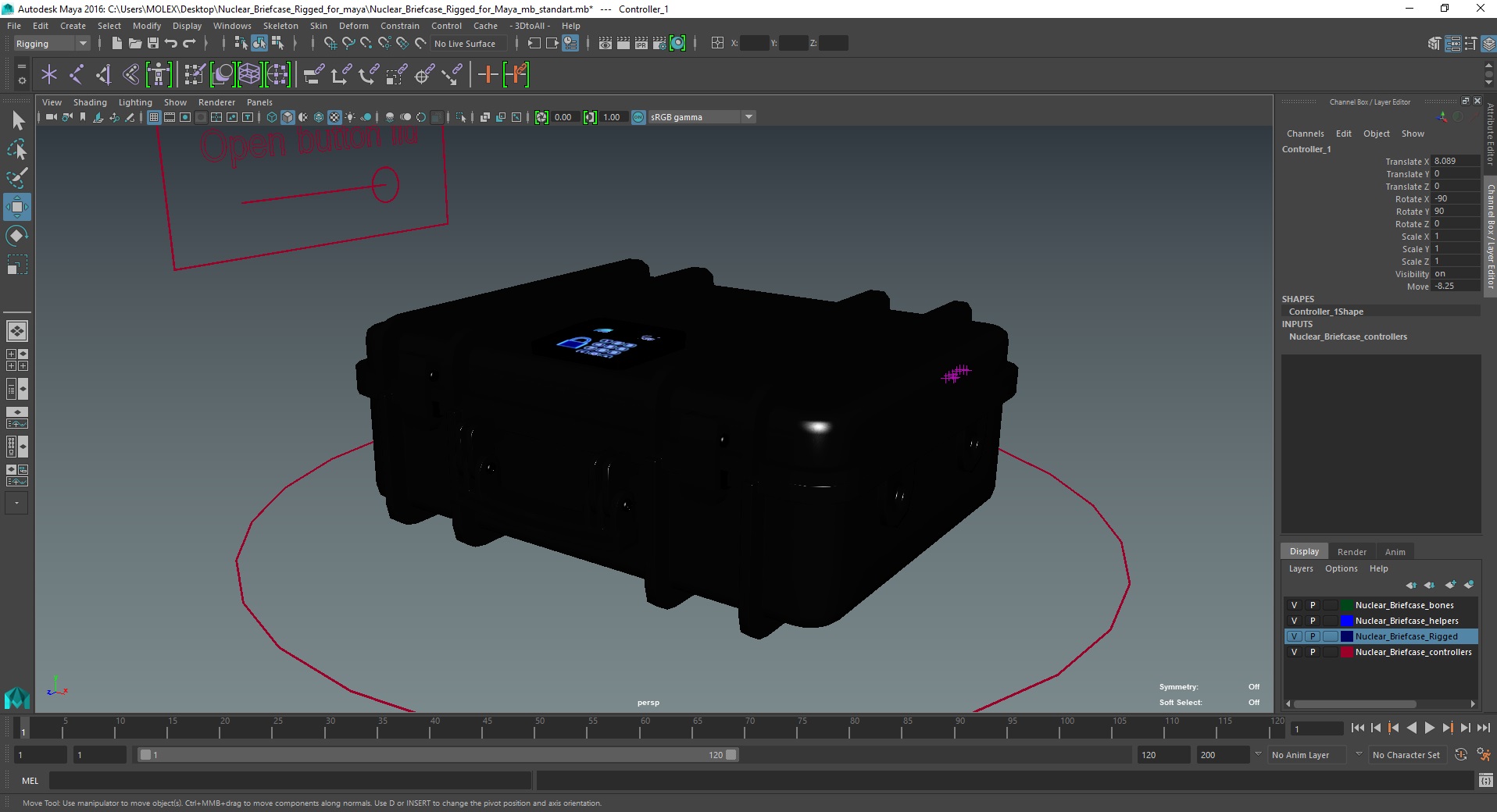 3D Nuclear Briefcase Rigged for Maya model