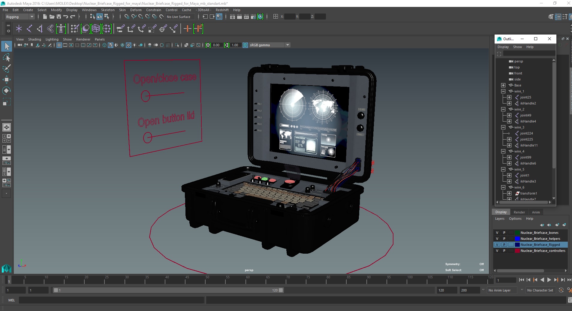 3D Nuclear Briefcase Rigged for Maya model