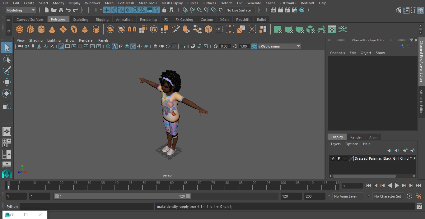 Dressed Pajamas Black Girl Child T-Pose 3D model