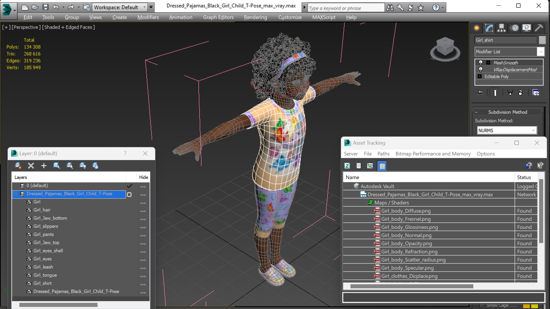 Dressed Pajamas Black Girl Child T-Pose 3D model