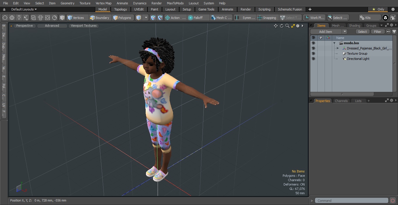 Dressed Pajamas Black Girl Child T-Pose 3D model