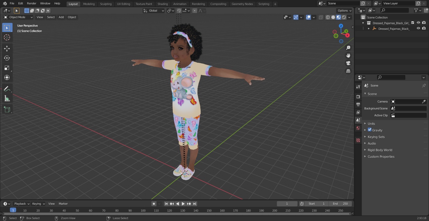Dressed Pajamas Black Girl Child T-Pose 3D model
