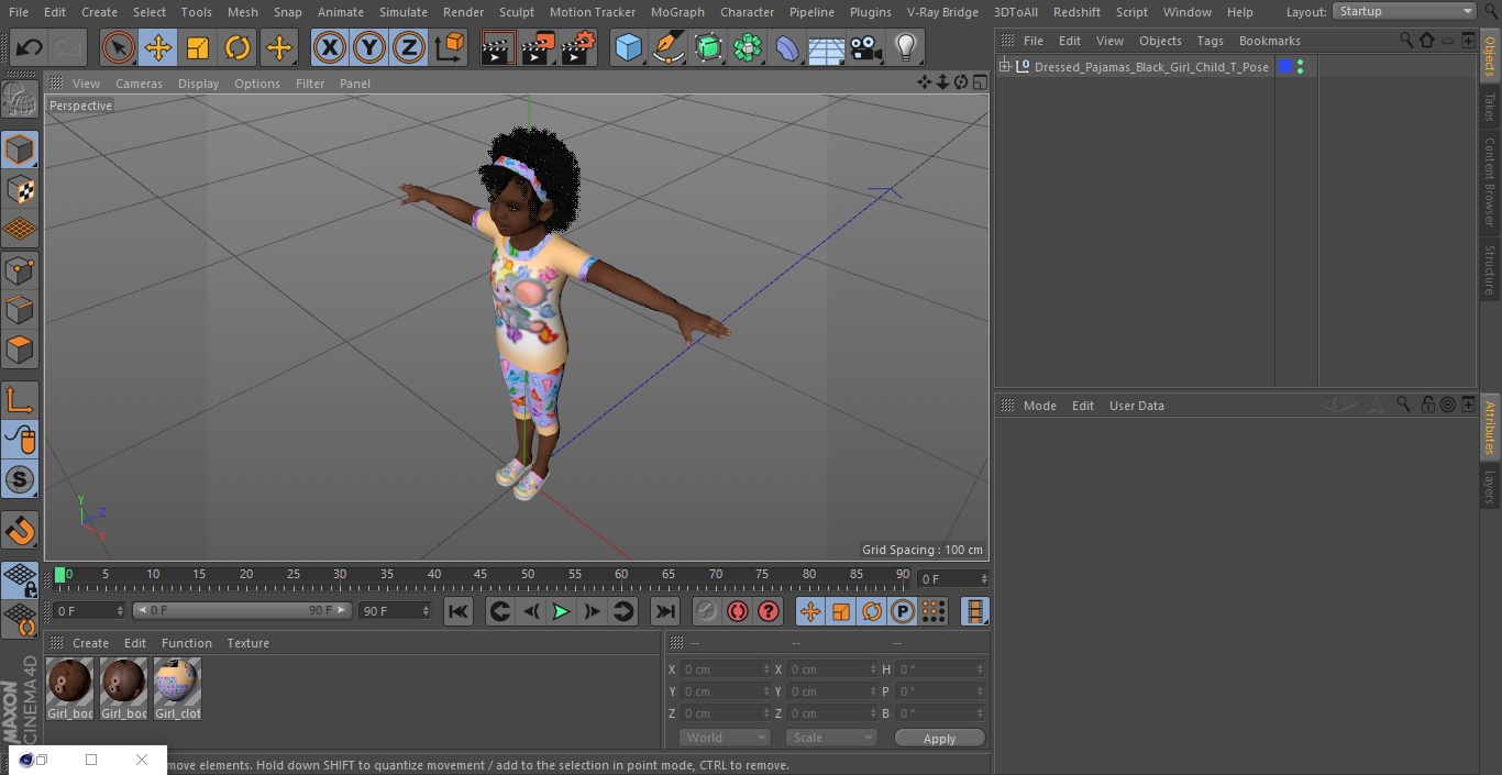 Dressed Pajamas Black Girl Child T-Pose 3D model