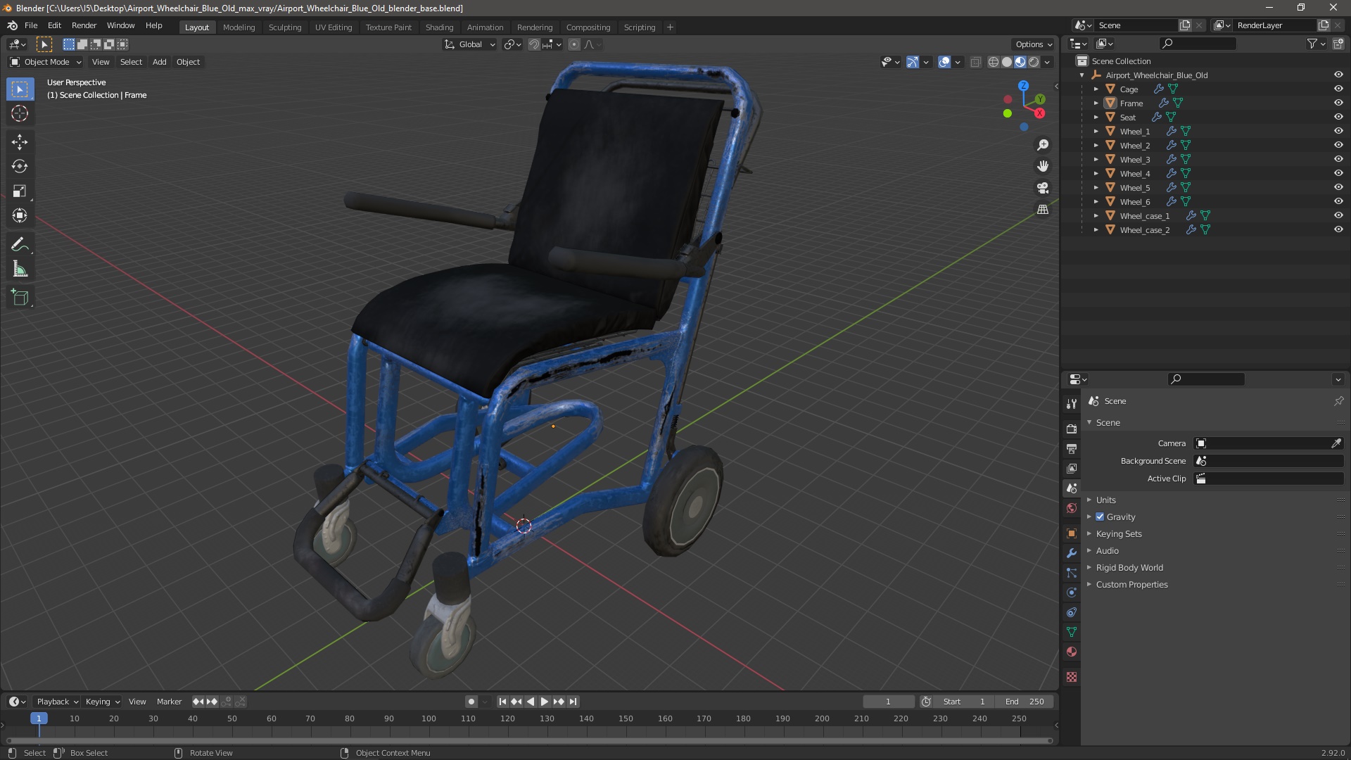 Airport Wheelchair Blue Old 3D