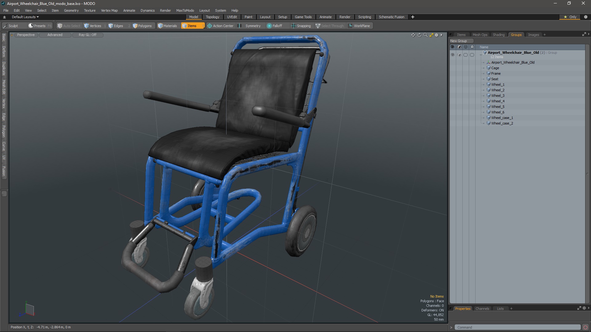 Airport Wheelchair Blue Old 3D