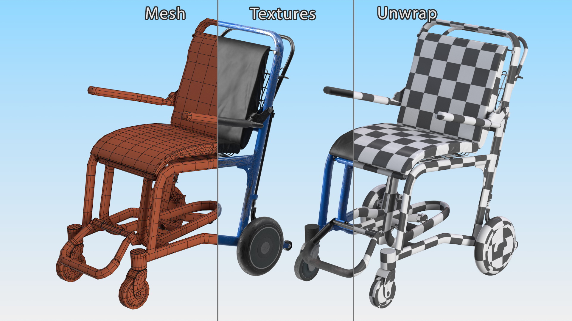 Airport Wheelchair Blue Old 3D